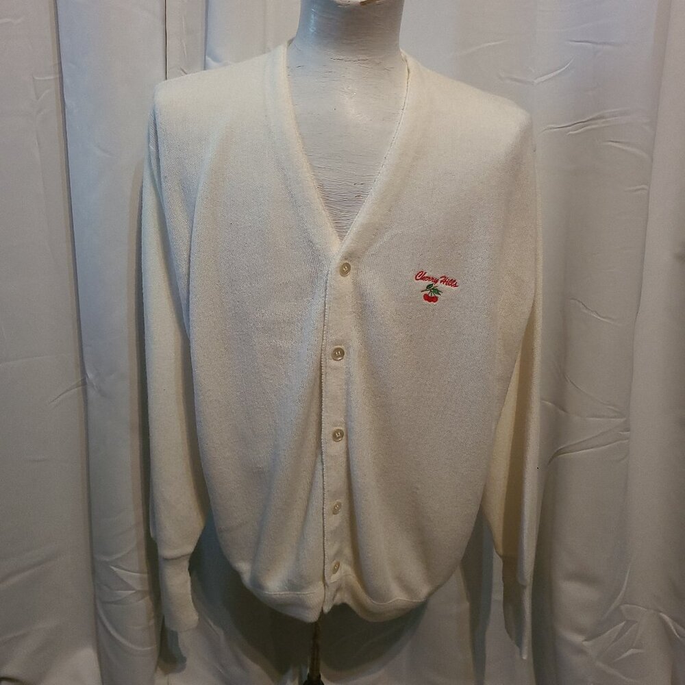Men's Cherry Hills Orlon Acrylic Button front sweater - White - XL